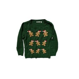 Notations Gingerbread Men Christmas Sweater Green Holiday Ugly Xmas Knit Small